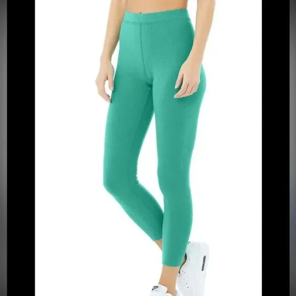 Alo Yoga Blissful Ribbed High Waist Legging Ocean Mist 7/8