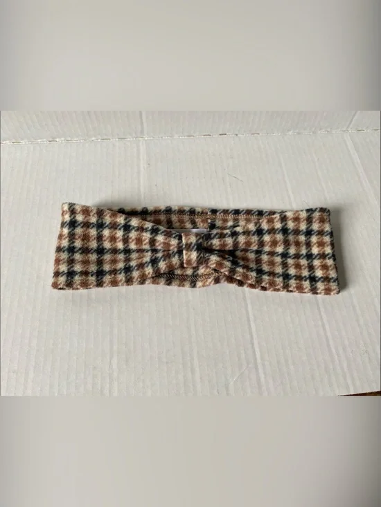 Lands' End Brown and Cream Plaid Knit Twist Headband