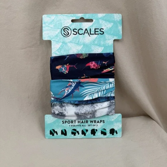 Scales Sport Hair Wraps Set of 3 Multicolor Fishing‎ Athlete Running Ponytail