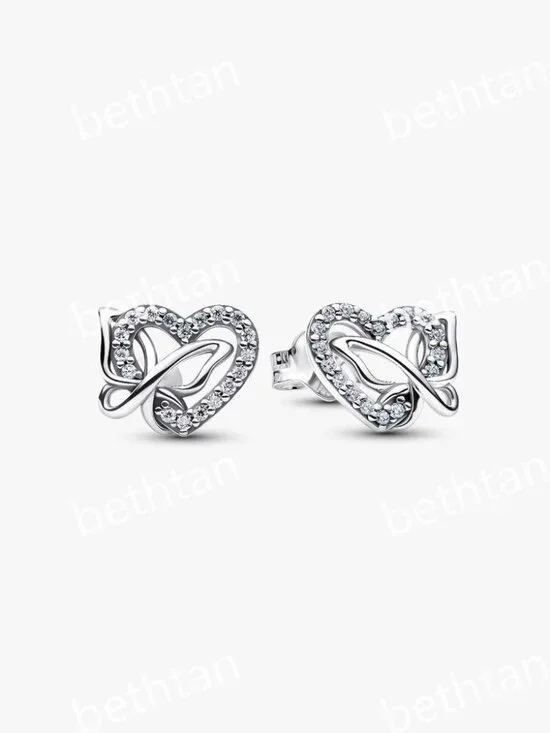 Entwined Heart & Butterfly Stud Earrings