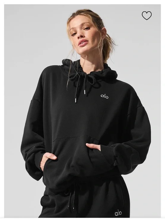 ALO Yoga Accolade Hoodie Black Oversized Size S Black