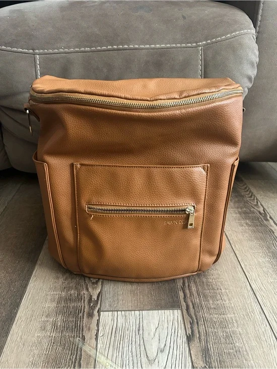 Fawn Design Original Brown Faux Leather Backpack Diaper Bag