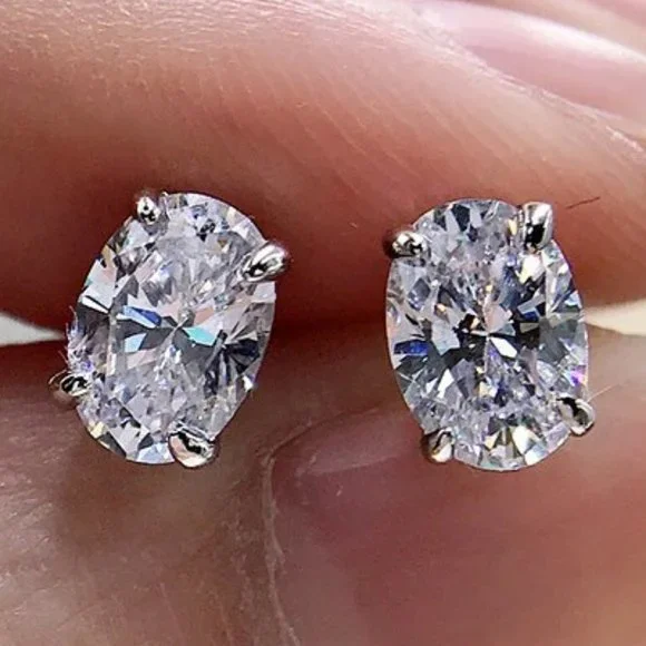 Certified 4ct. t.w. Moissanite Diamond Oval Cut Stud Earrings NEW