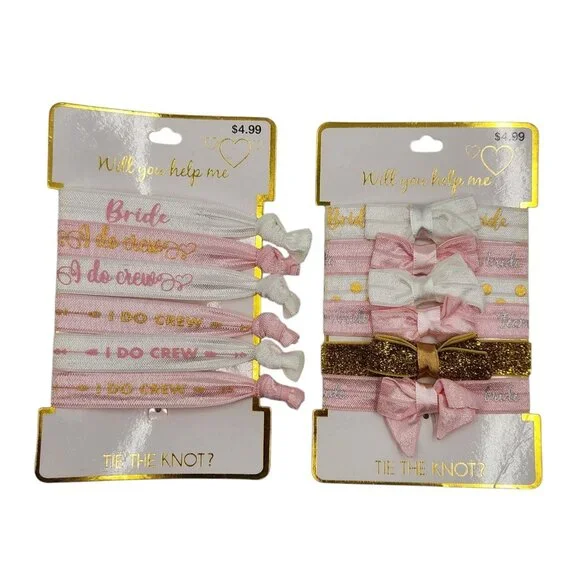Will You Help Me Tie The Knot Hair‎ Ties 12 Pack Pink White Bridesmaids Wedding