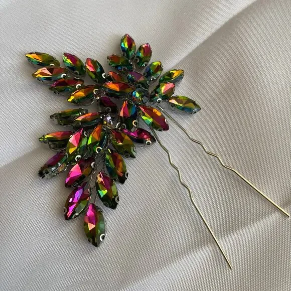 AB Aurora Borealis Teardrop Rhinestone Hair Pin Sparkly Crystal Hair Accessory