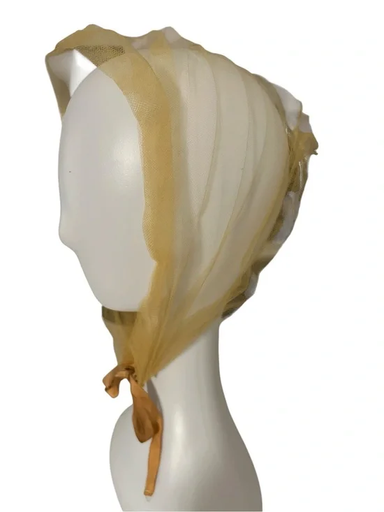 Vintage Yellow Sheer Tulle Head Scarf with Ribbon Tie