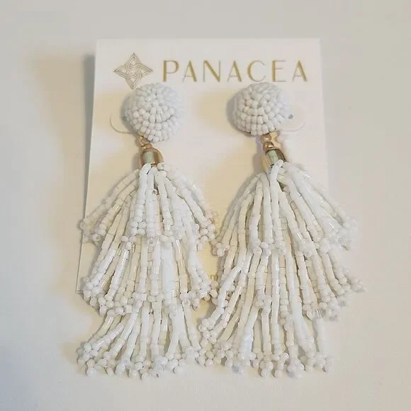 Panacea White & Gold Toned Beaded Earrings, 3