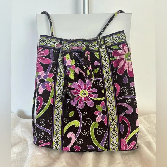 Vera Bradley Purple‎ Punch Floral Black Green Pink Quilted Drawstring Backpack