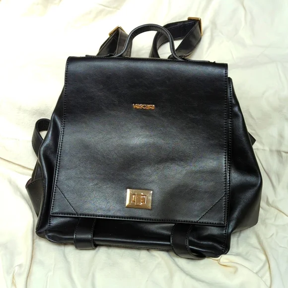 Vascara Womens Black Faux Leather Backpack