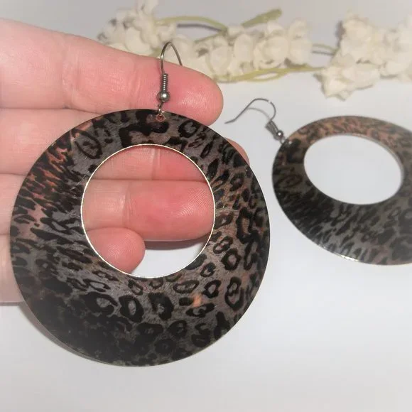 Pre-owned Earrings, Statement Earrings, Animal Print Earrings, Big Hoops 8330