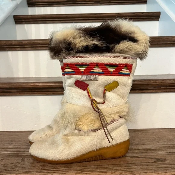TECNICA Scandinavian Apres Ski Boots Fur-Lined Boots Red Yellow Blue 7.5 (38)