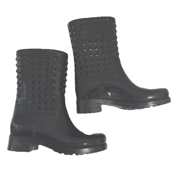 Valentino Rockstud Rubber Rain Boots Black EU 37 | Sz 6.5-7 Mid Calf Waterproof