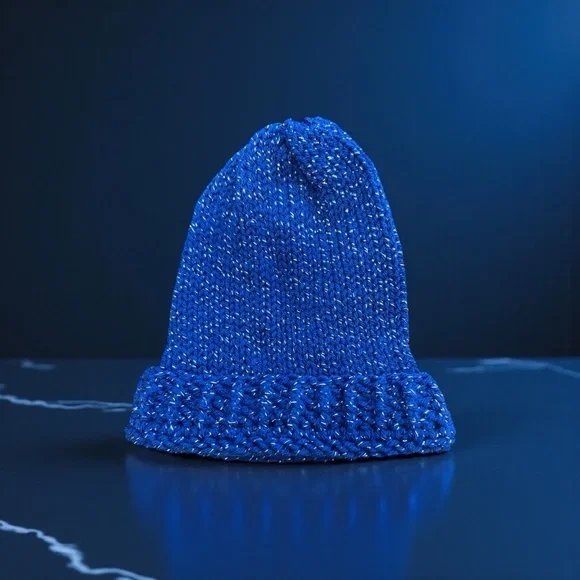 Blue Knit Beanie Hat