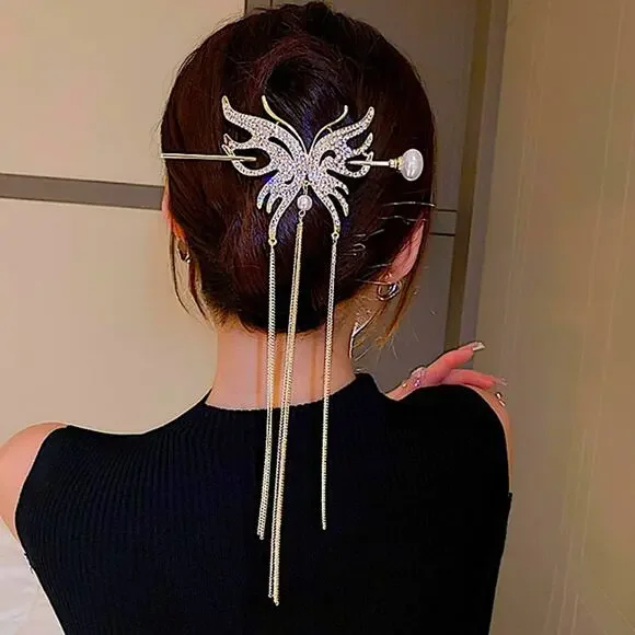 Rhinestone Gold Butterfly Hair Stick Chopsticks Hair Accessory