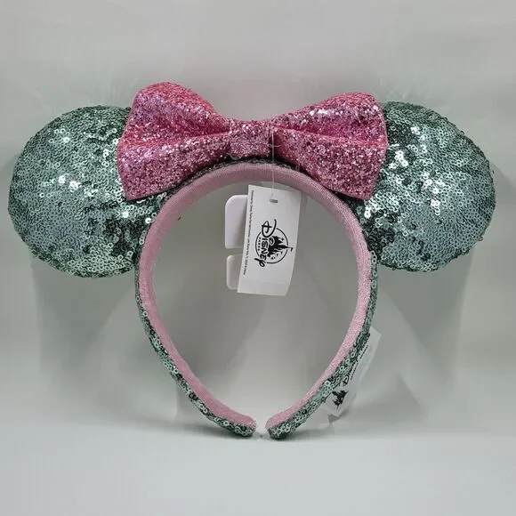 NWT Disney Parks Sugar Rush Mint Green Pink Glitter Minnie Sequin Ears Headband