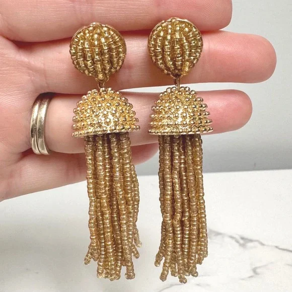 BaubleBar Gold Beaded Tassel Earrings‎ Statement Dangle Drop