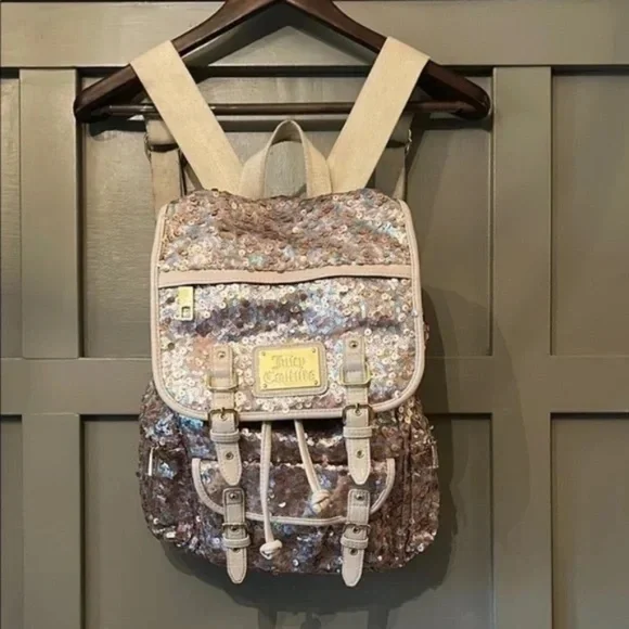 Juicy Couture Rainbow Sequined Pink Gold Multicolor Backpack Y2K Eras Tour Pride