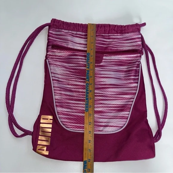 Puma Pink Drawstring Bag outside zipper pocket 1 inside zip‎ pocket