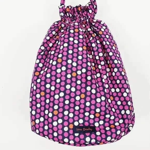 Vera Bradley Navy with Pink Polka Dot Drawstring Satchel, Backpack, Wet Bag NWOT