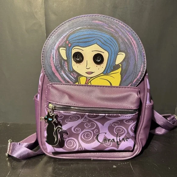 Bioworld Coraline Button‎ Eye Face Purple Mini Backpack - Excellent Condition