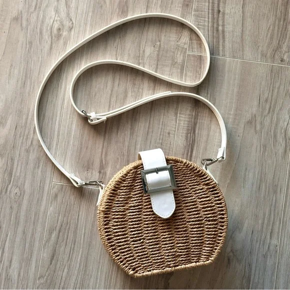 Round Wicker Woven Crossbody Bag