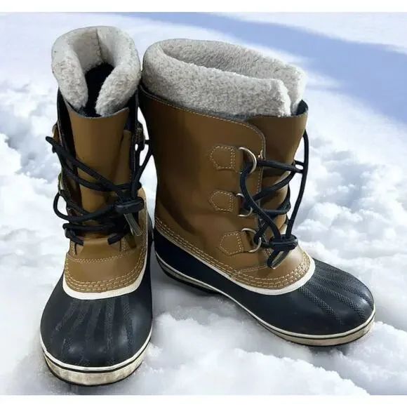 Sorel Snow Winter Duck Boots Women's Sz 4 Tan Leather Lace Up Waterproof Liners