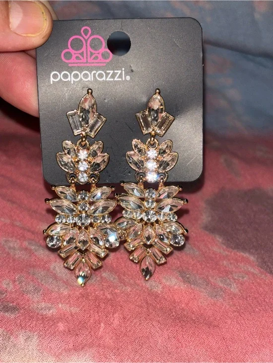 paparazzi Gold Clear Crystal Chandelier Earrings