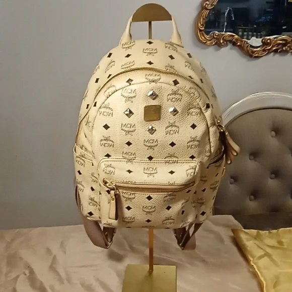 MCM Beige Backpack with Iconic Logo Great Condition