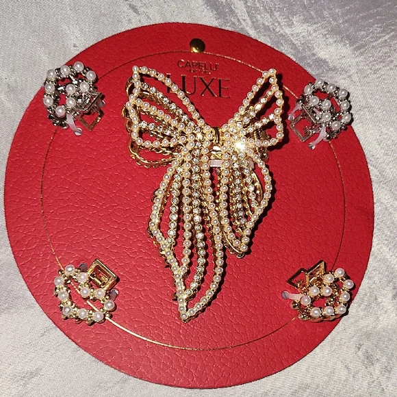 Capelli New York Luxe Gold and Silver Bow Heart Hair Clip Rt Lm M