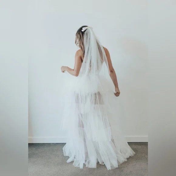 Short Wedding Veil Bowknot
