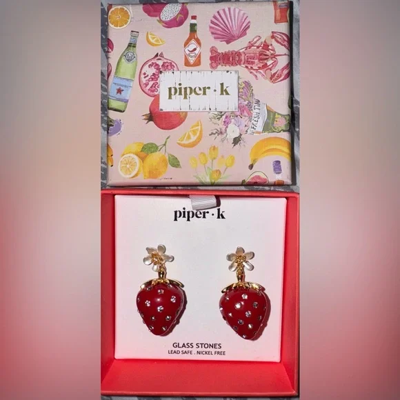 Piper K Strawberry Gold Glass Stone Earrings - New In Box