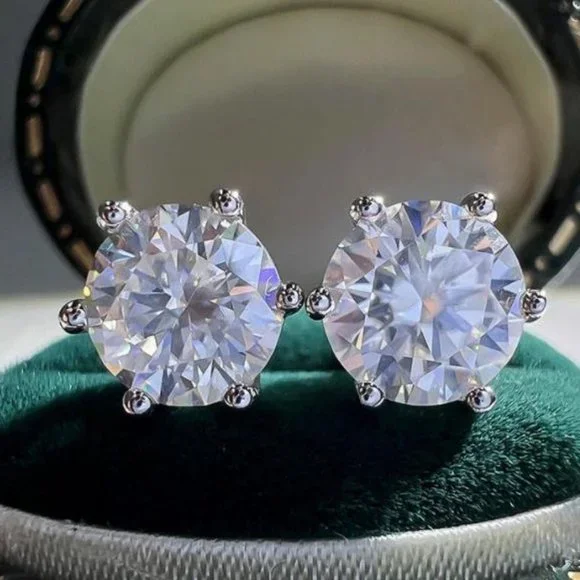 Certified 4ct. t.w. Moissanite Diamond Round Stud Earrings NEW