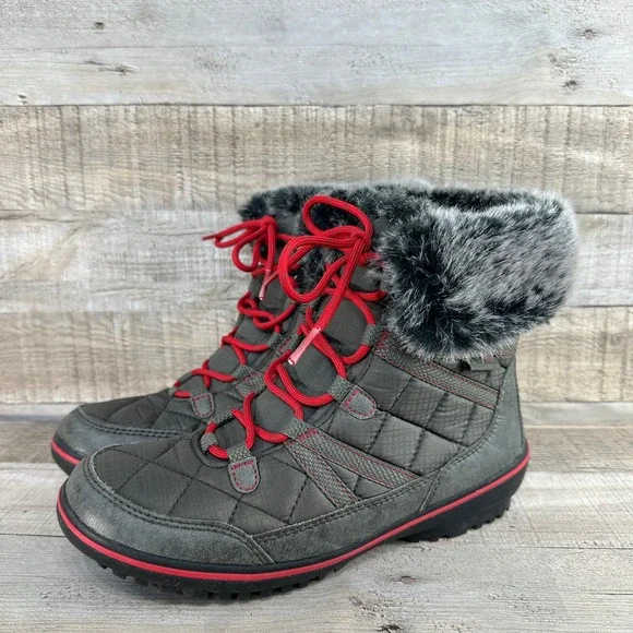 LL Bean Waterproof Insulated Winter Snow Boots Women 6.5 Red Lace Faux Fur Lined