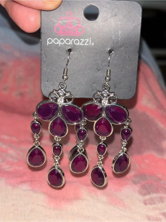 paparazzi Deep Plum Teardrop Chandelier Earrings