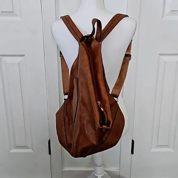 Vegan unisex brown leather backpack