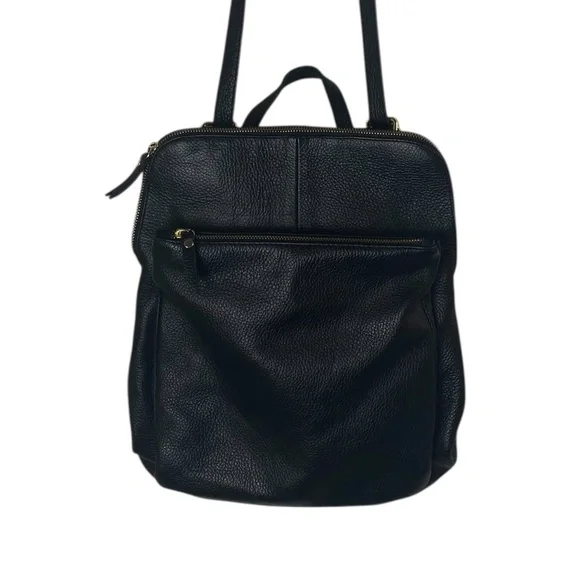 L.CREDI Convertible Leather Backpack Messenger in Black