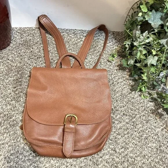 M. London Backpack Brown Pebbled Leather Adjustable Straps Vintage