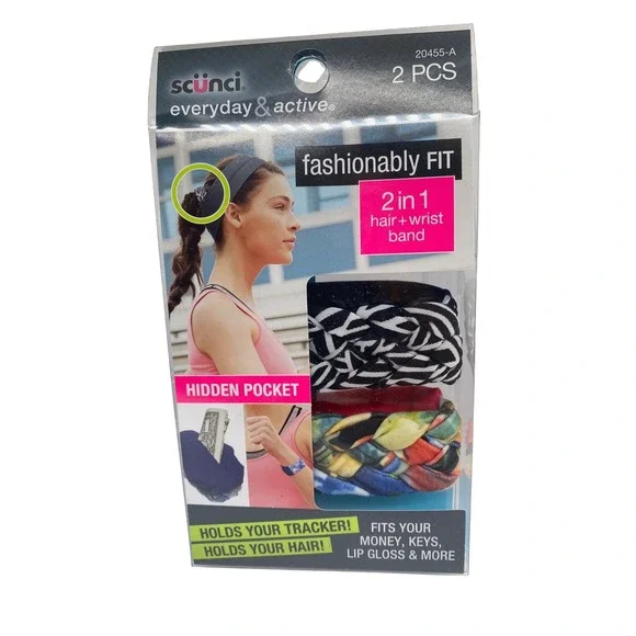 Scunci Everyday & Active Fashionably Fit 2 in 1 Hair Wrist Band 20455-A Colorful