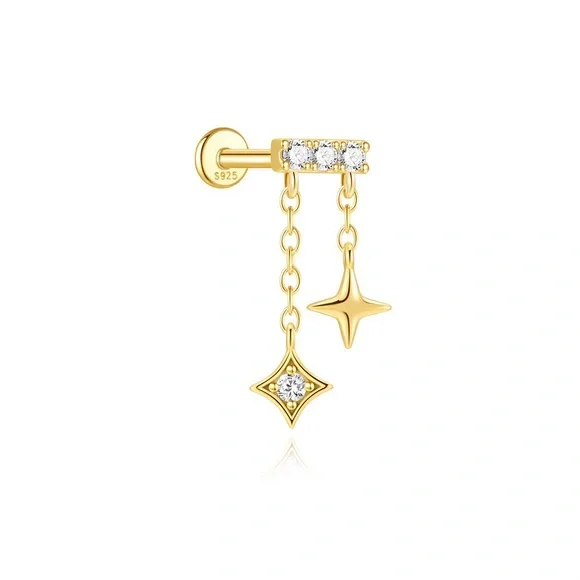 S925 Gold Star Dangle cartilage Earring