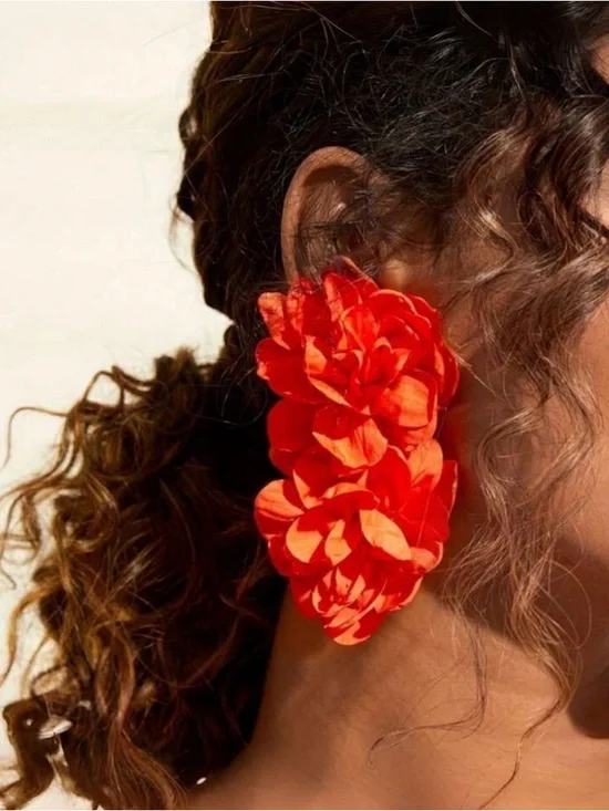 Bright Red Floral Statement Earring M764