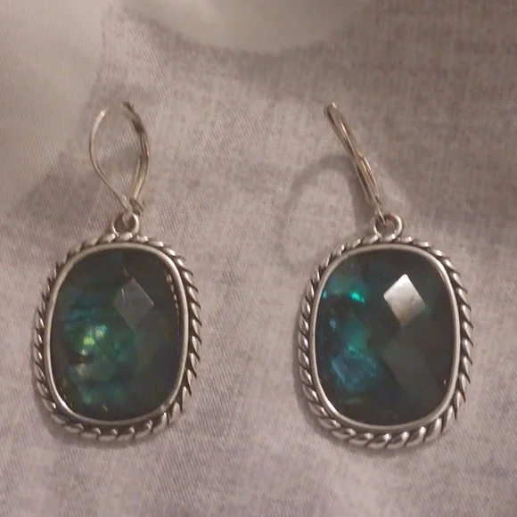 Napier Vintage Chunky Oval Drop Mother Pearl Silver Rope Earrings New