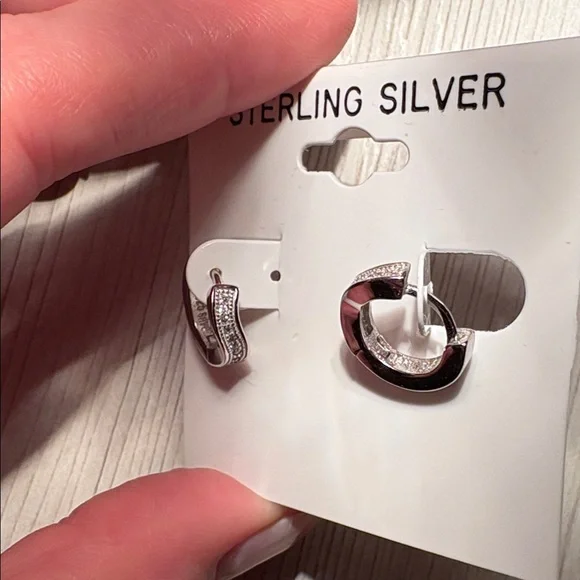 Sterling Silver/ CZ Stone Huggie hoops new
