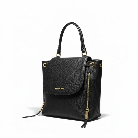 Michael Kors Black Pebbled Leather 2-Way Backpack Satchel • NWOT • Luxe Gold