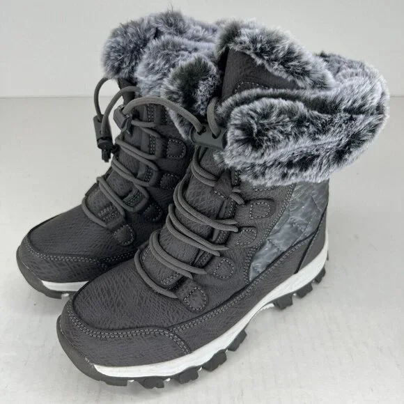 Hobibear Womens AW7772 Gray Anti-Slip Waterproof Fur Lined Size 35 Snow Boots