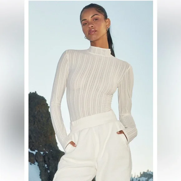 ALO Euphoria Yoga White Ribbed Bodysuit