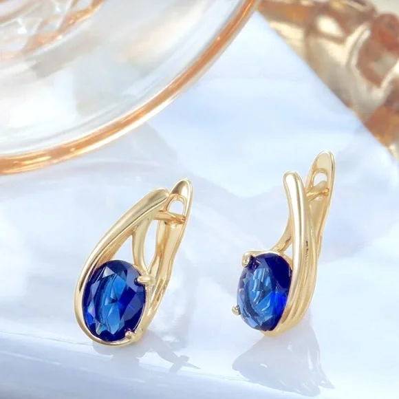 New 18k Gold Over Silver Blue Sapphire Huggie/Studs