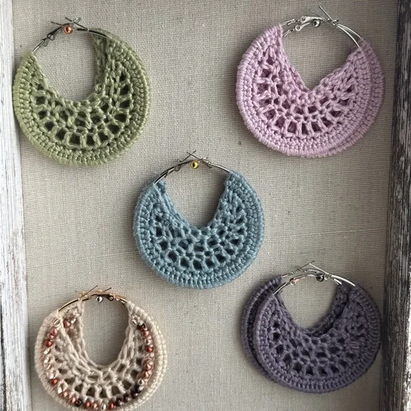 Handcrafted Crochet Hoop Earrings Set - Multicolor