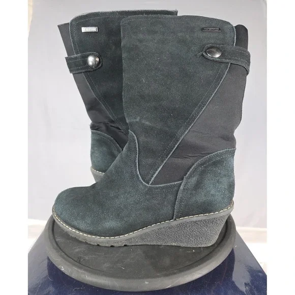 Khombu Pisa Boots‎ Womens 9 Black Suede Wedge Winter Waterproof Snow