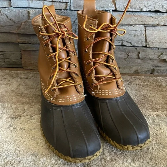 L.L. Bean Bean Boots Duck Booties Winter Waterproof Lace Up Brown Tan Leather:9M