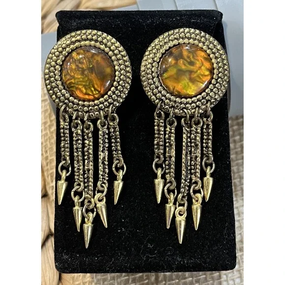 VTG Peacock Glass Chandelier Earrings Boho Chic Fairycore Old World Tribal
